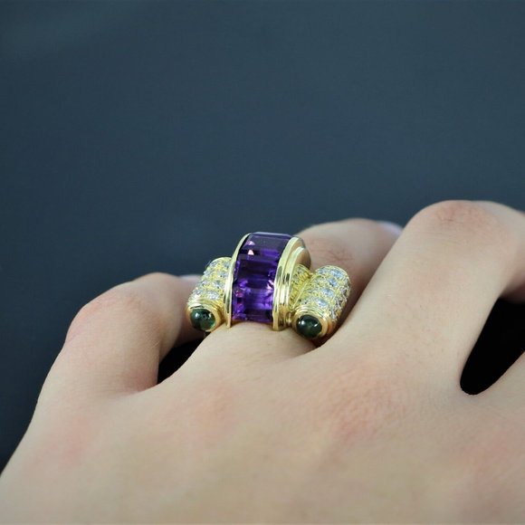 13248 Lagos Caviar 18K Yellow Gold Purple Amethyst Diamond Tourmaline Ring - Picture 5 of 10